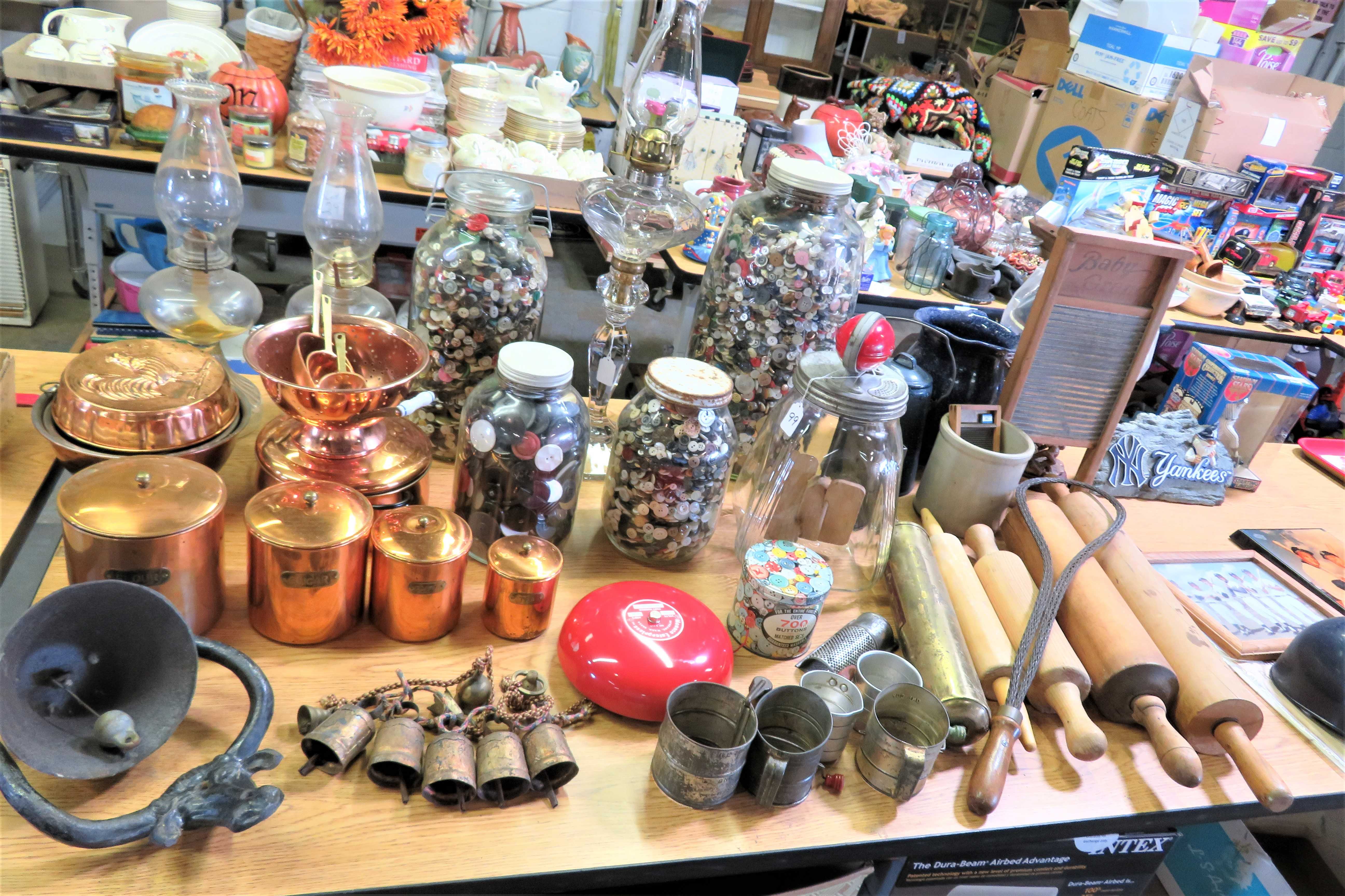 Antiques, Primitives, Cast Iron, Buttons, Jars,  Longaberger, Crates, Green Bay 