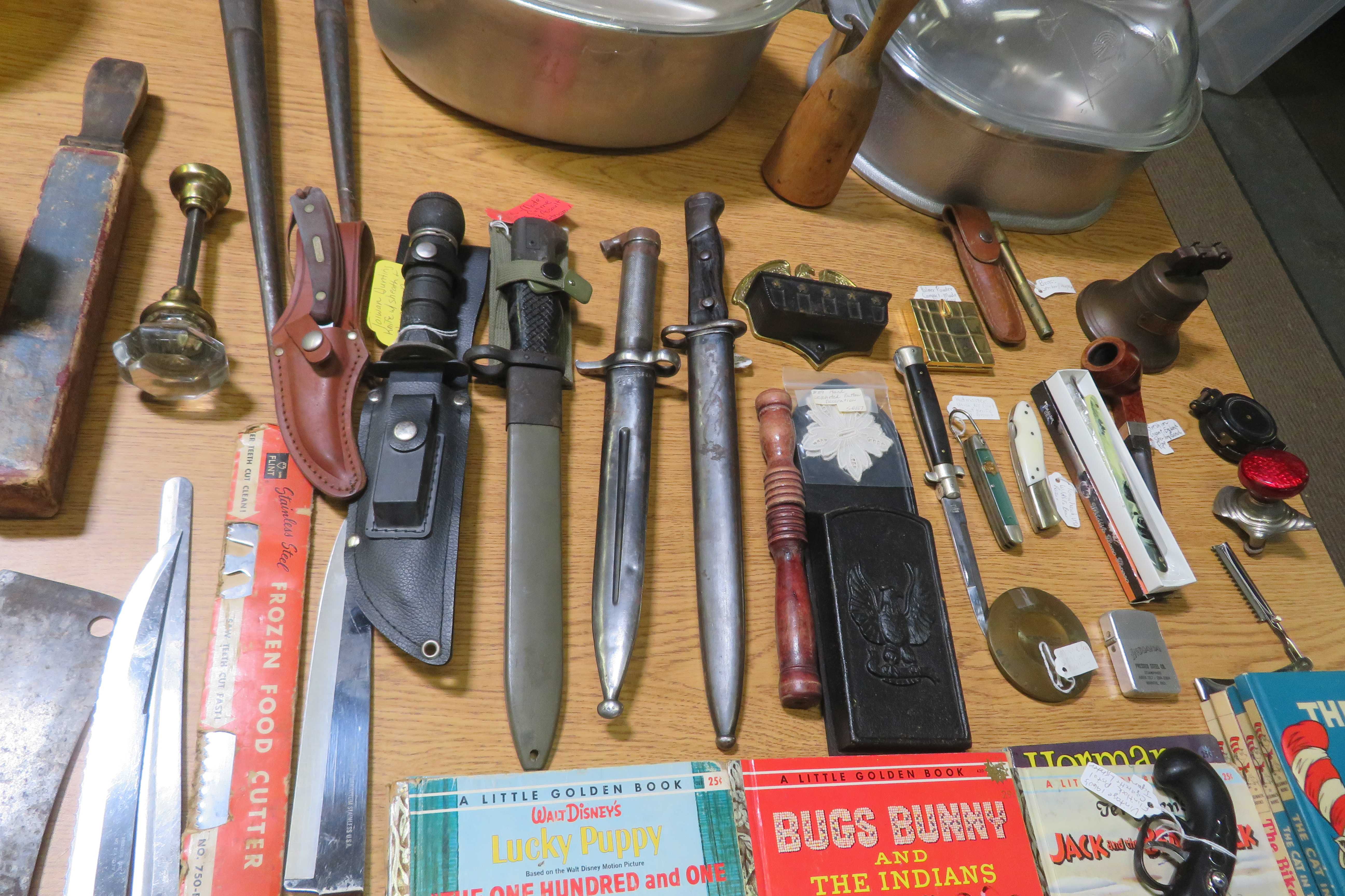 Antiques Primitives Furniture Military Bayonets, Pyrex, Power Tools, Kennedy, Qu