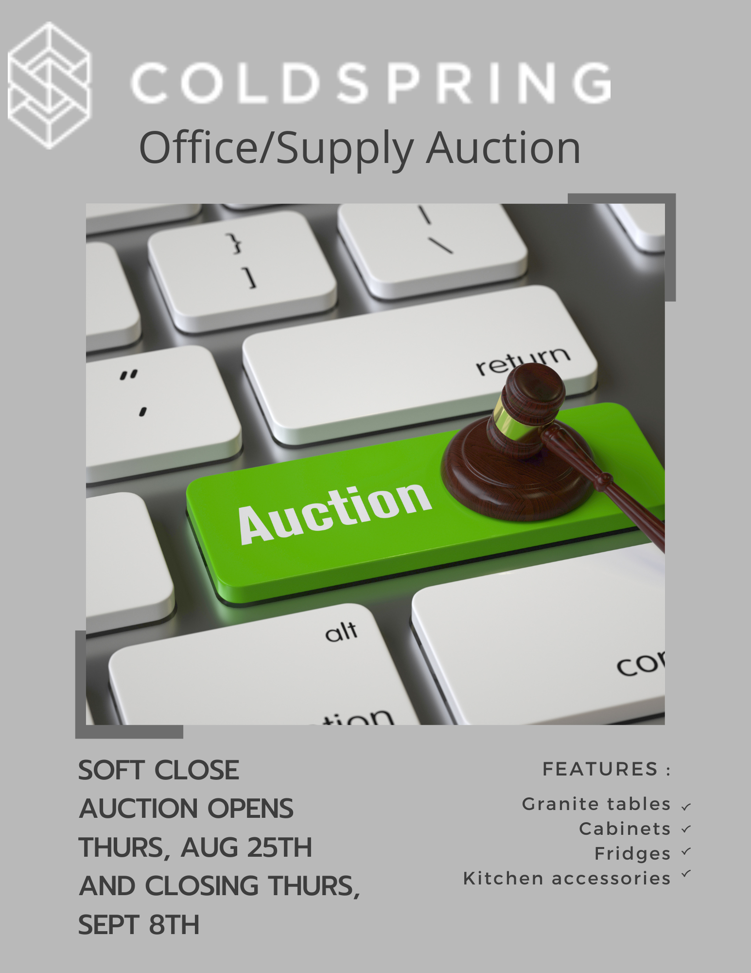Coldspring Office Supply Auction *DELAYED * Date TBD*