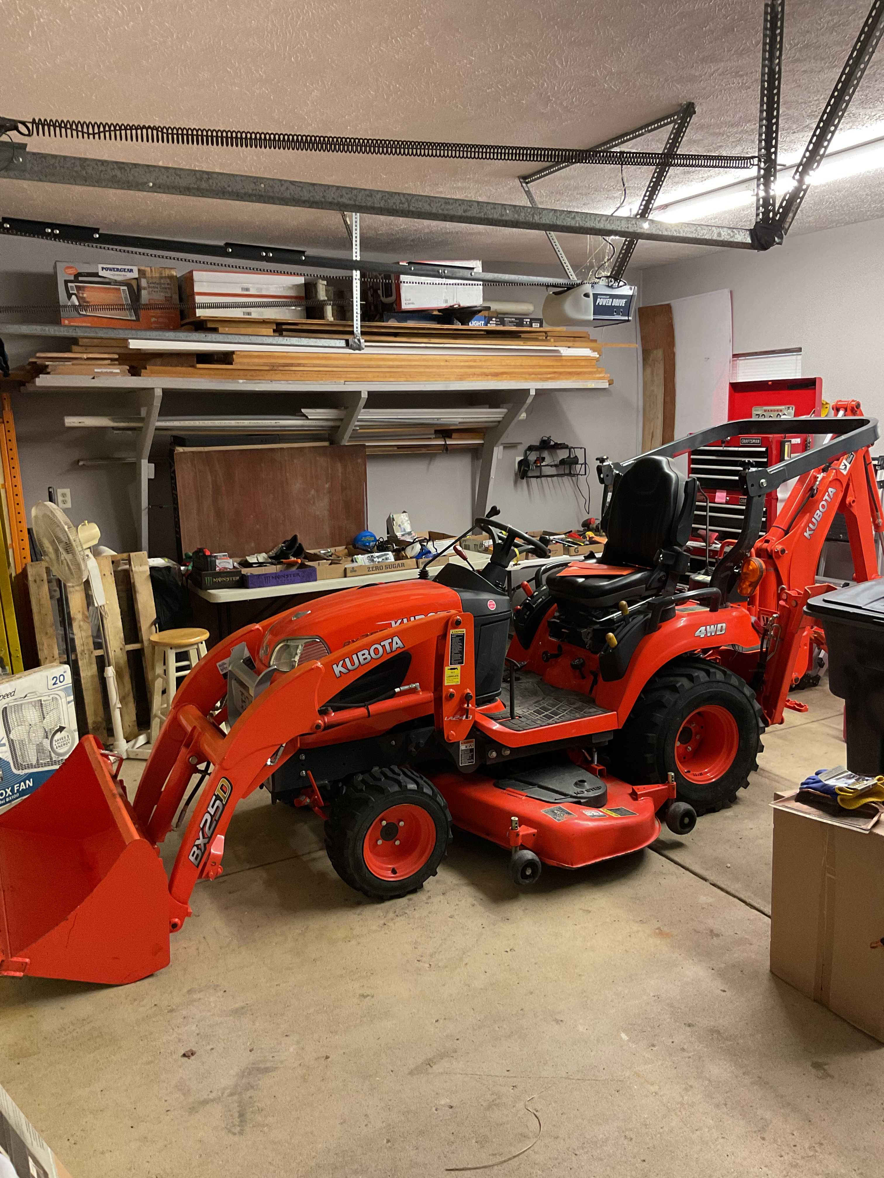 KUBOTQA TRACTOR W/LOADER & BACKHOE, TOOLS, FURNITURE, OUTDOOR DECORE & MORE