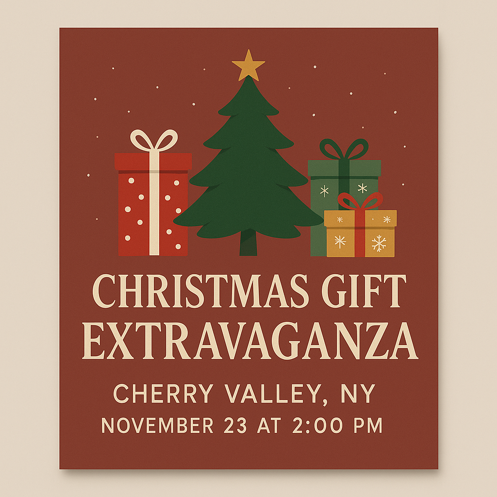 Auction teaser for CHRISTMAS EXTRAVAGANZA GIFT AUCTION! (CHERRY VALLEY)