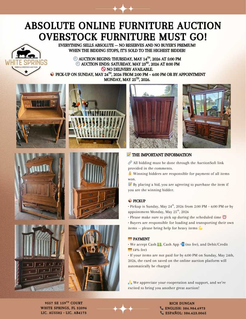 Auction teaser for 05.14.2026 Online Only Furniture Auction