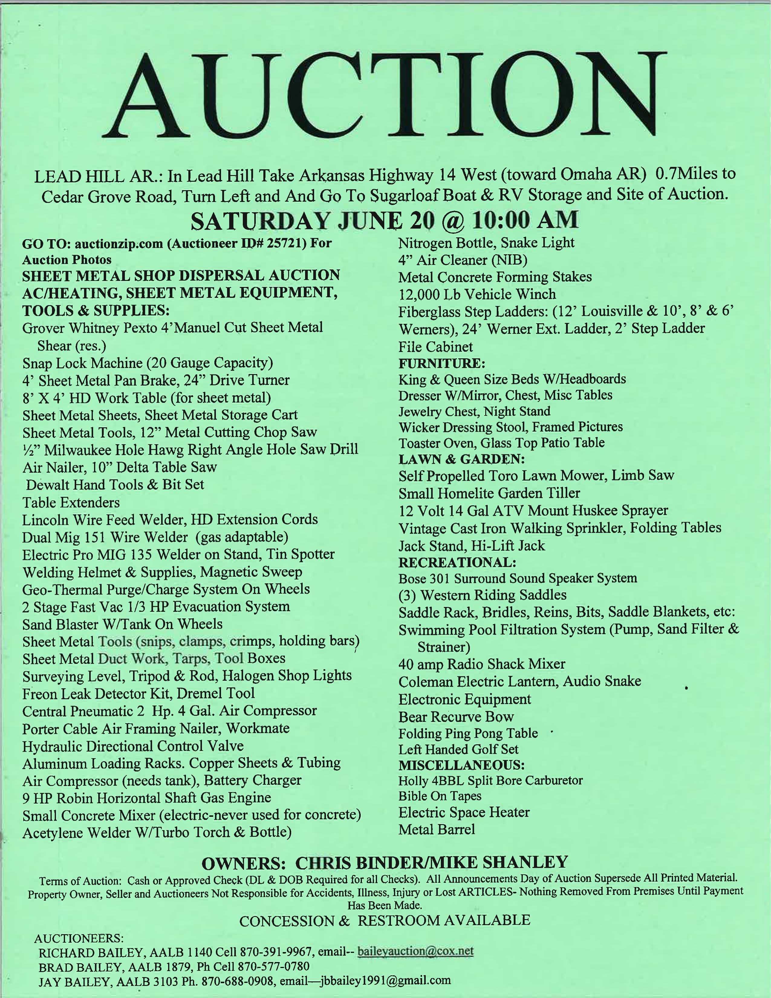 Auction teaser for Chris Binder/Mike Shanley Tool and Tack Sale