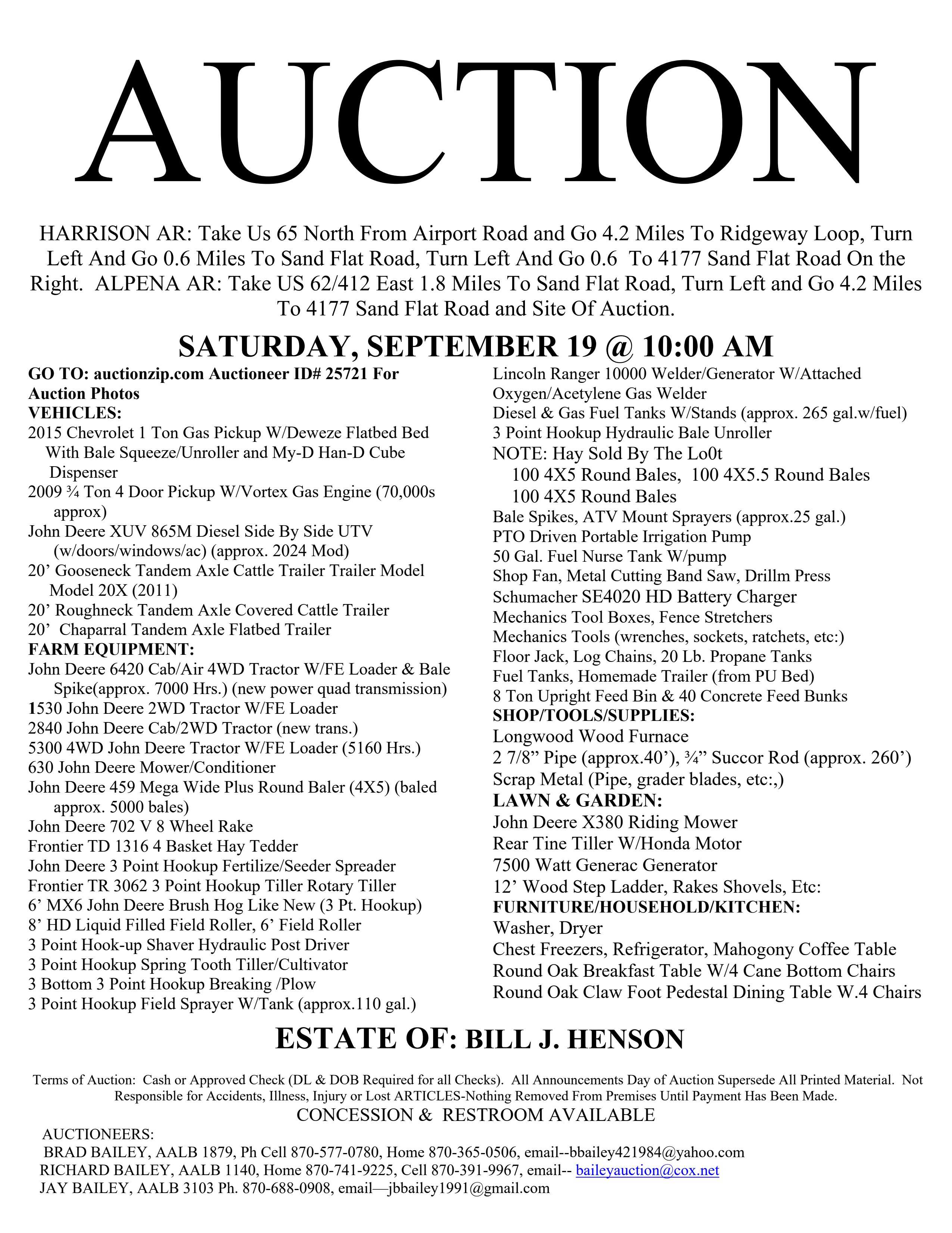 Auction teaser for Estate of Bill J. Henson