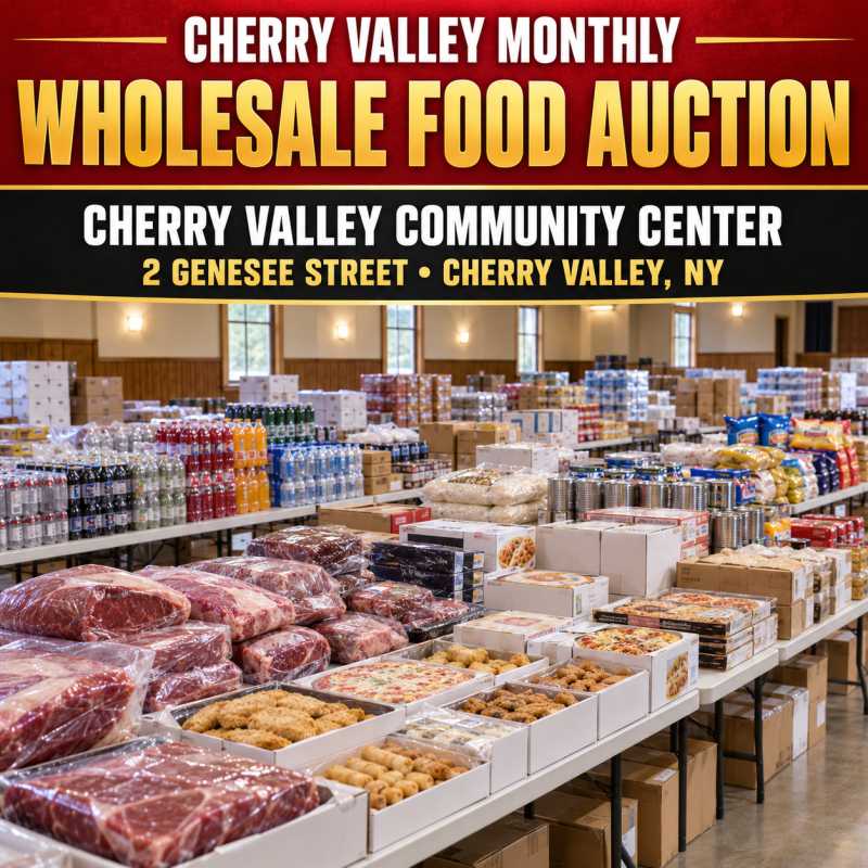 Auction teaser for Cherry Valley Monthly Wholesale Food Auction